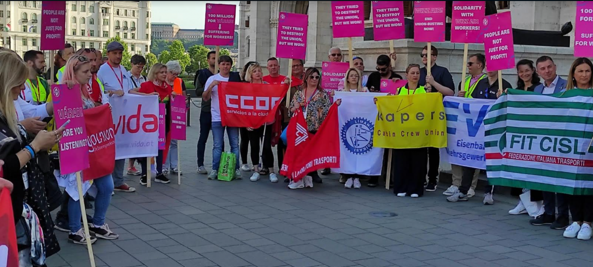 CCOO se une a la protesta sindical ante el Parlamento blgaro contra las prcticas abusivas de Wizz Air