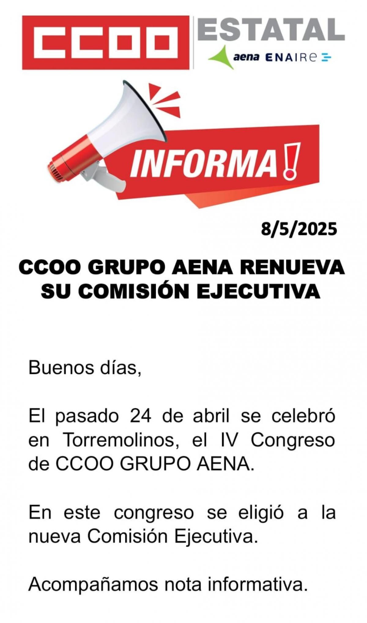 CCOO Seccin Sindical Estatal AENA renueva su Comisin Ejecutiva